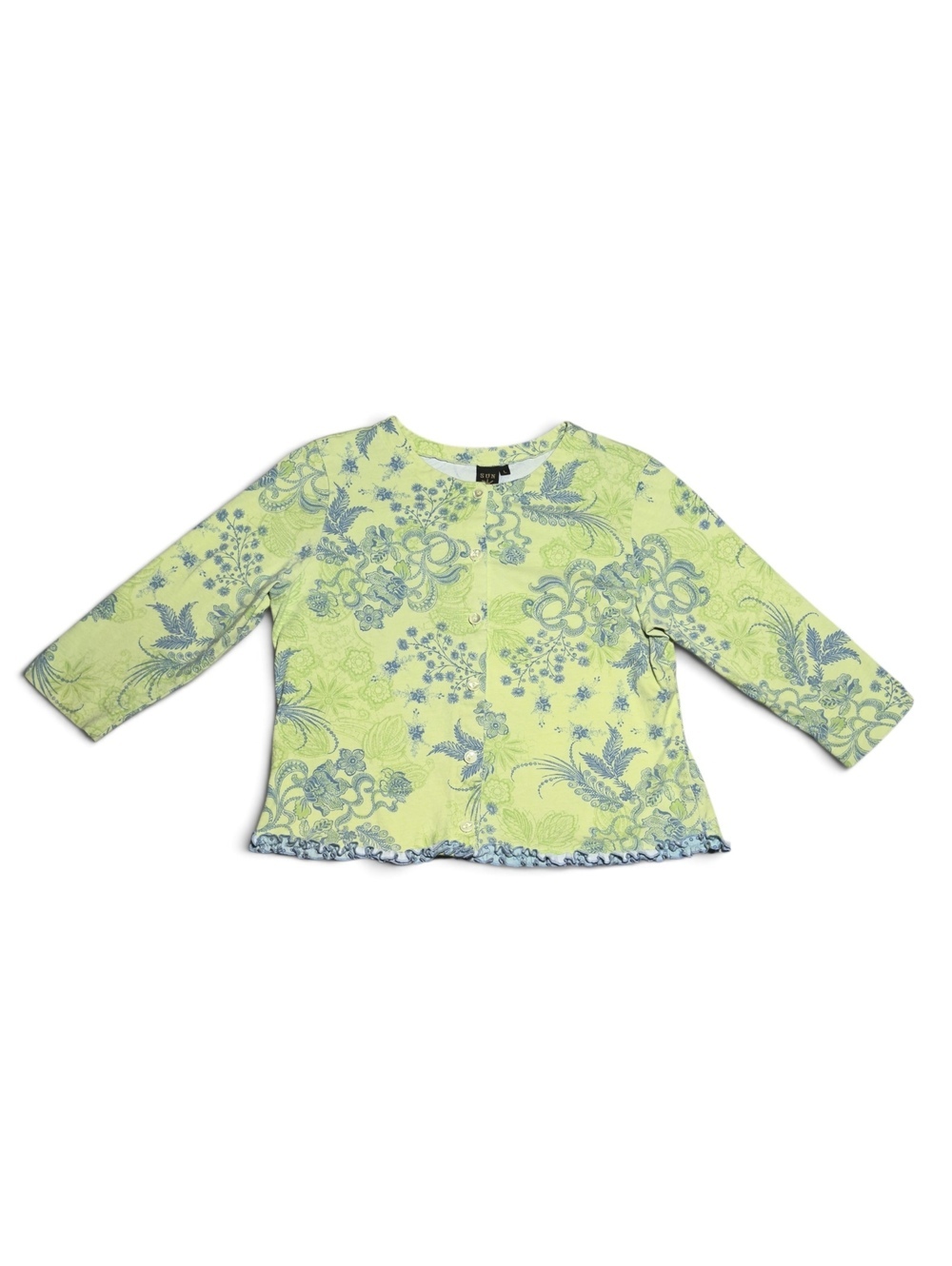 Sun Moda Vintage Floral Print Cotton Long Sleeve Button Front Top L Made in USA